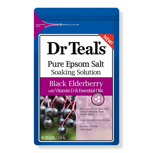 Dr Teal's Pure Epsom Salt Soaking Solution Black Elderberry With Vitamin D & Essential Oils 1.36 kg