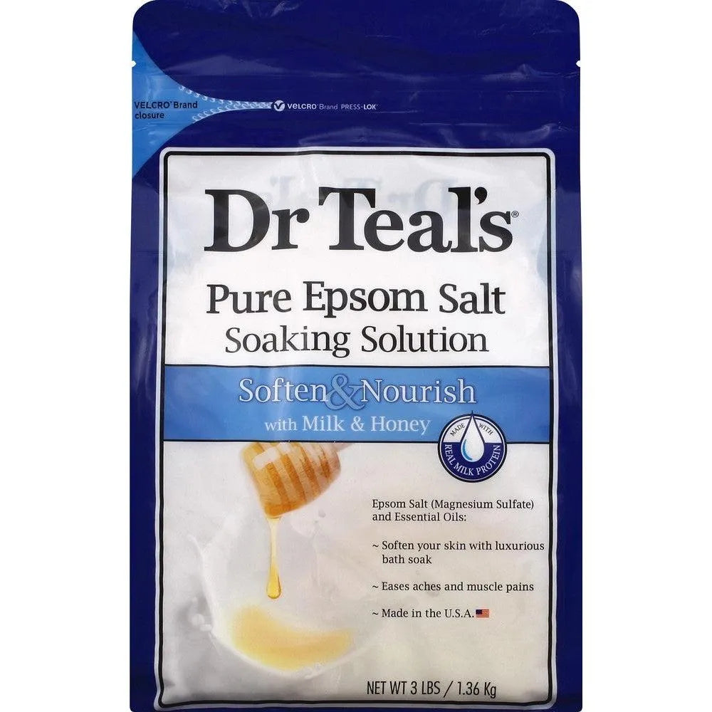 Dr Teal's Pure Epsom Salt Soaking Solution, Soften & Nourish with Milk & Honey 1.36