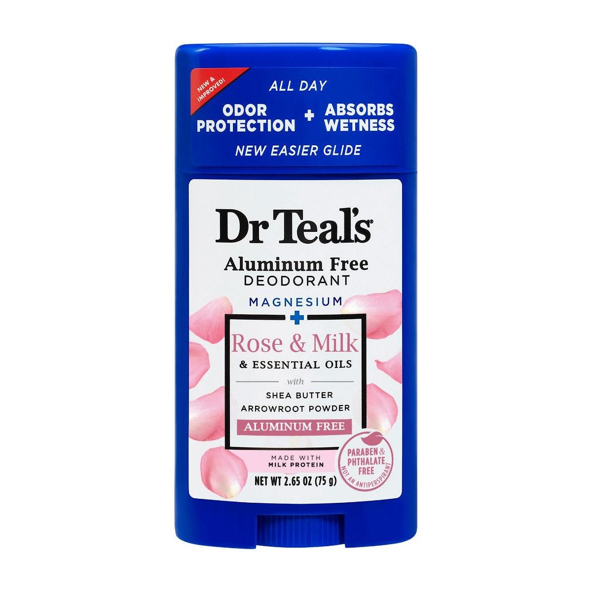 Dr. Teal's Aluminum Free Deodorant Rose & Milk & Essential Oils with Shea Butter 75g