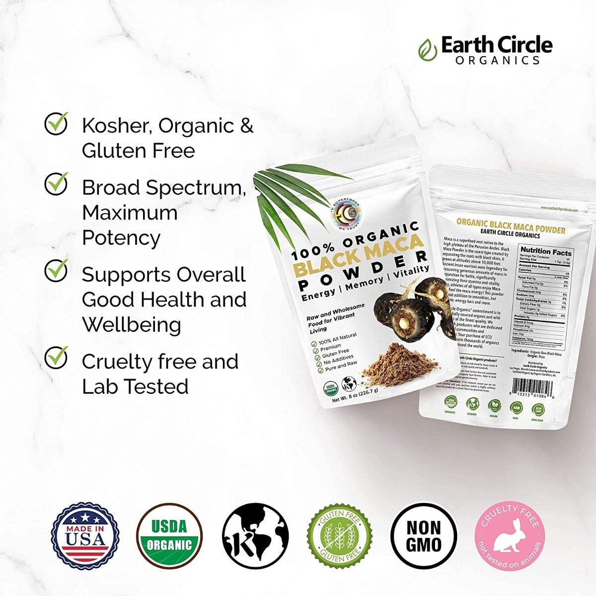 Earth Circle Organics Organic Black Maca Root Powder Raw 226.7g
