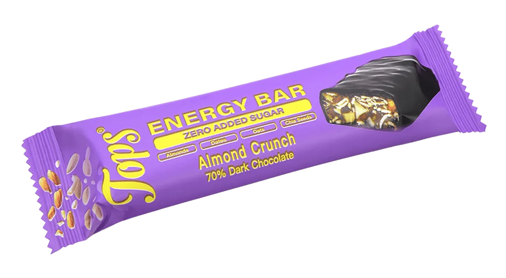 Tops Almond Crunch 70% Dark Chocolate Energy Bar 50G