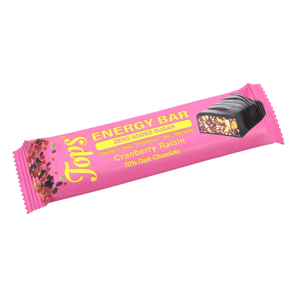 Tops Cranberry & Raisins 70% Dark Chocolate Energy Bar 50g