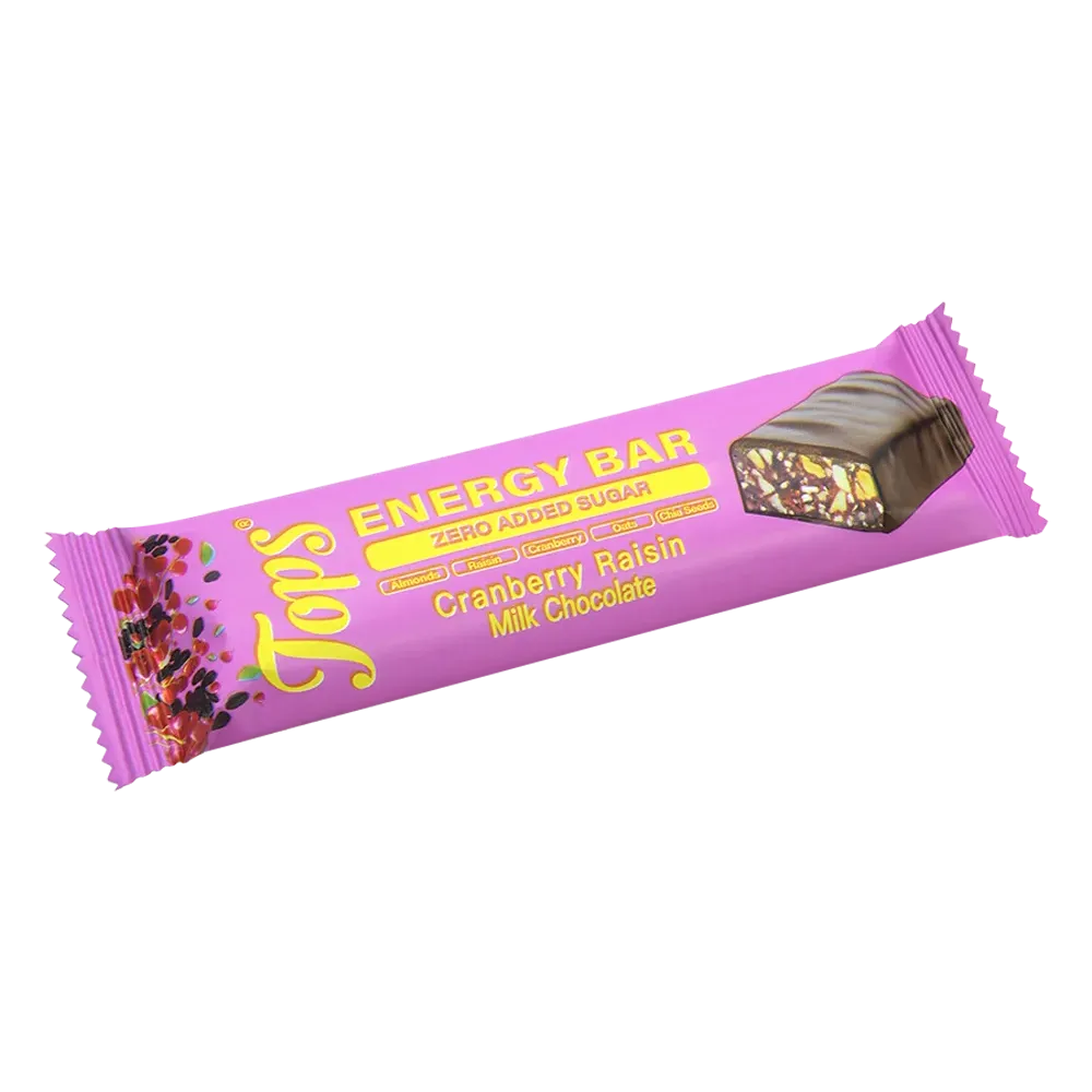 Tops Cranberry & Raisins Milk Chocolate Energy Bar 50g
