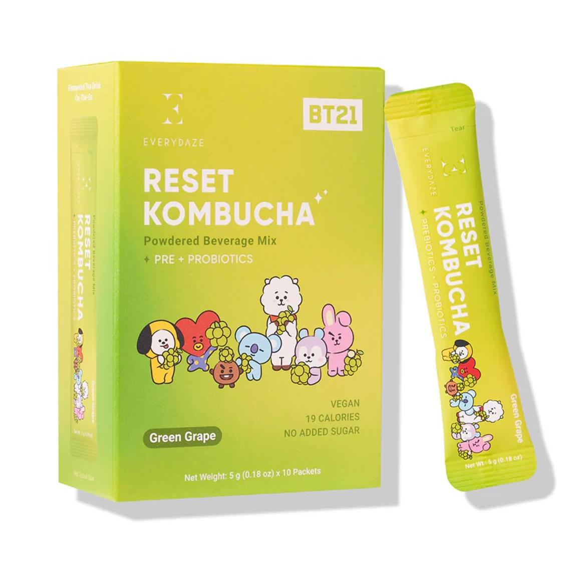 Everydaze, Reset Kombucha, Powdered Beverage Mix, Green Grape, 10 Packets, 0.18 oz 5 g Each