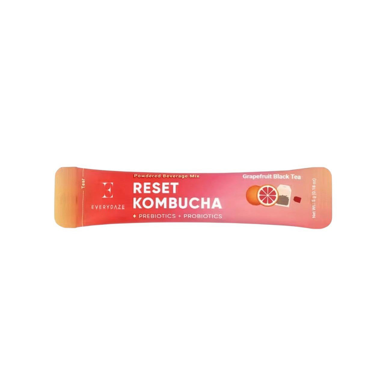 Everydaze Reset Kombucha Tea Powdered Beverage Mix | 10 Sticks | Prebiotics + Probiotics | Vegan | No Added Sugar, Gluten Free, Sparkling Powder Drink Grapefruit Black Tea