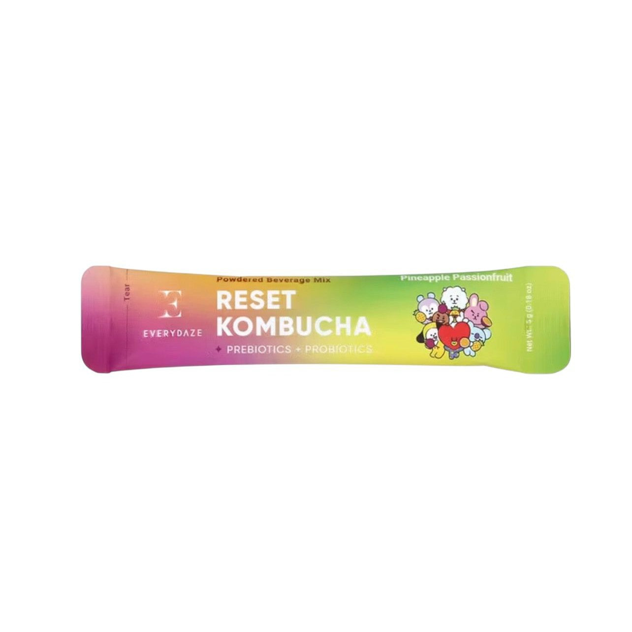 Everydaze Reset Kombucha Tea Powdered Beverage Mix | 10 Sticks | Prebiotics + Probiotics | Vegan | No Added Sugar, Gluten Free, Sparkling Powder Drink Pineapple Passion Fruit