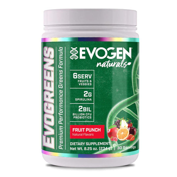 Evogen Evogreens Premium Performance Greens Formula Superfood with Spirulina Pomegranate Probiotics and Kale Fruit Punch Flavors 234gm