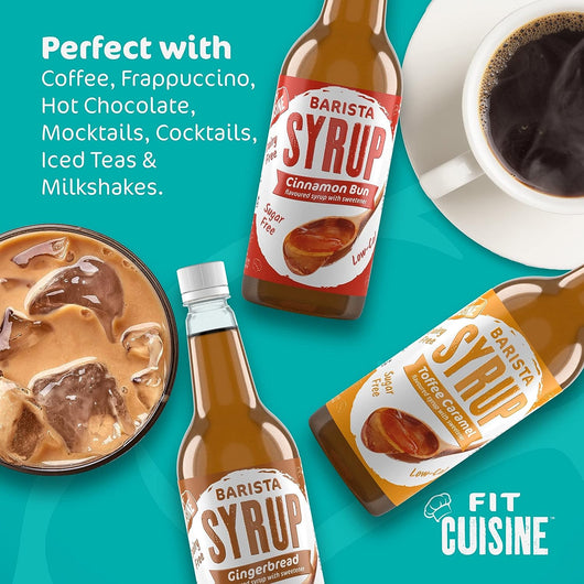 Fit Cuisine Coffee Syrups - Barista Syrup for Coffee Drinks, Low Calorie, Sugar Free - Cinnamon Bun 1 Litre