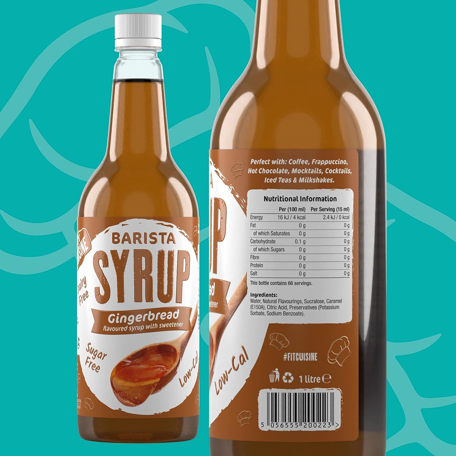 Fit Cuisine Coffee Syrups - Barista Syrup for Coffee Drinks, Low Calorie, Sugar Free - Gingerbread 1 Litre