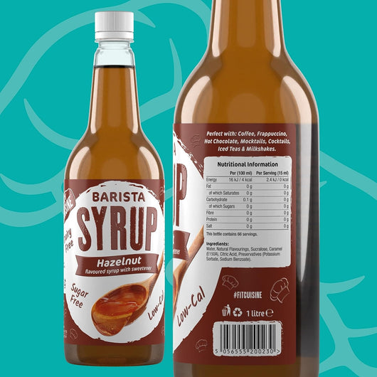 Fit Cuisine Coffee Syrups - Barista Syrup for Coffee Drinks, Low Calorie, Sugar Free - Hazelnut 1 Litre