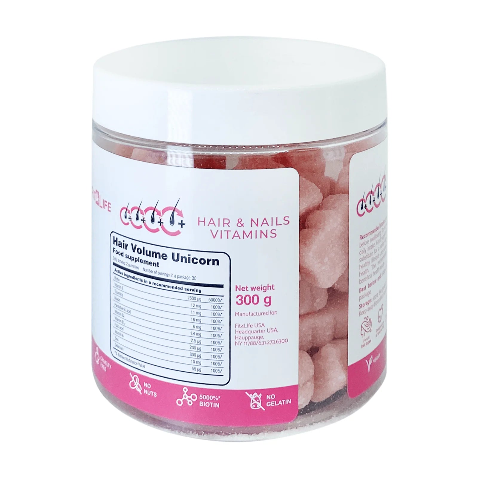 Fit 4 Life Unicorn Hair Volume Gummies with Biotin, Selenium & Folic Acid (60 Gummies)