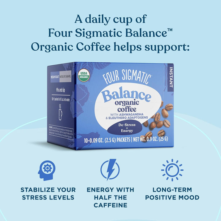 Four Sigmatic BALANCE Organic Coffee With Ashwagandha & Eleuthero Adaptogens 10 Packets