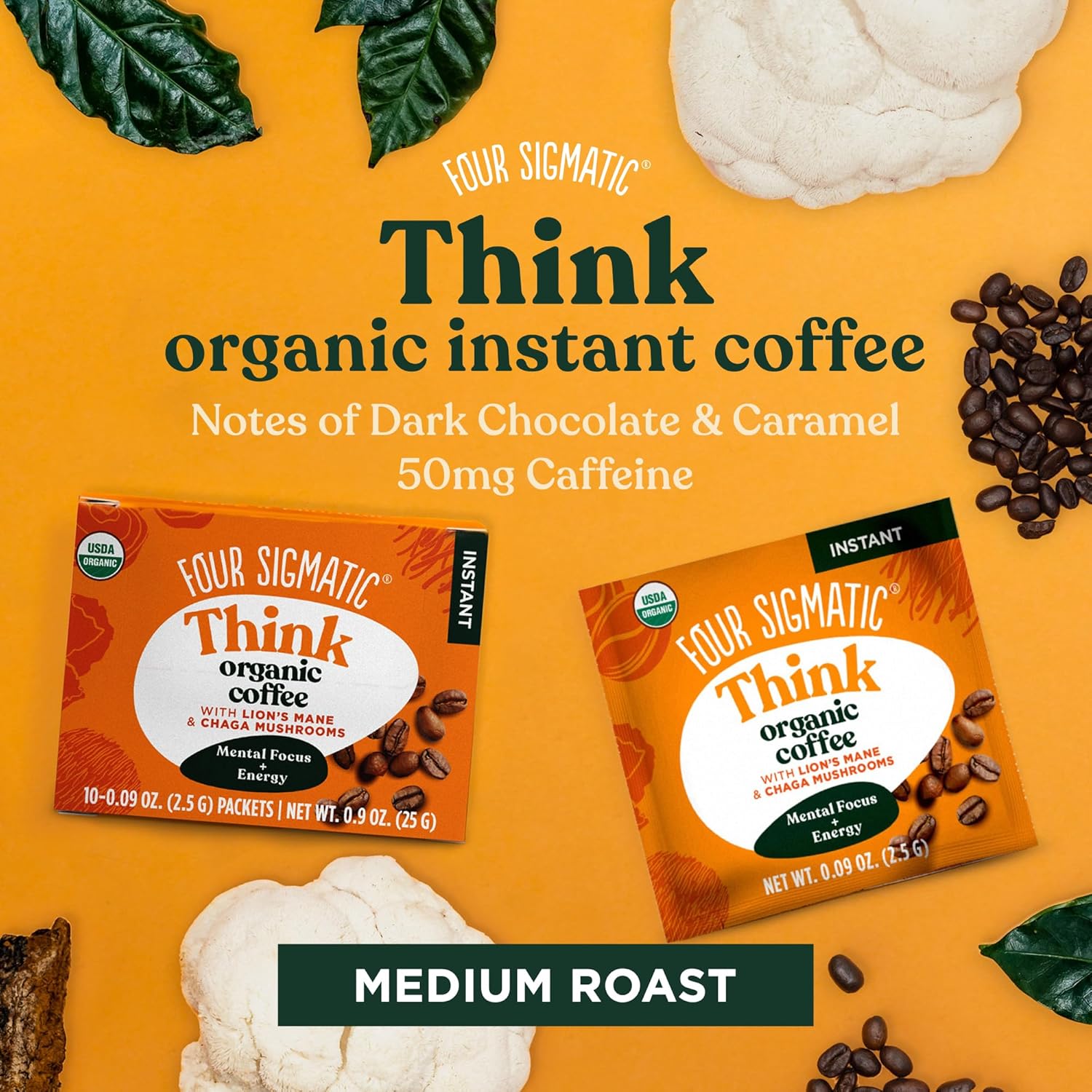 Four Sigmatic THINK Organic Coffee With Lion's Mane & Chaga Mushrroms 10 Packets