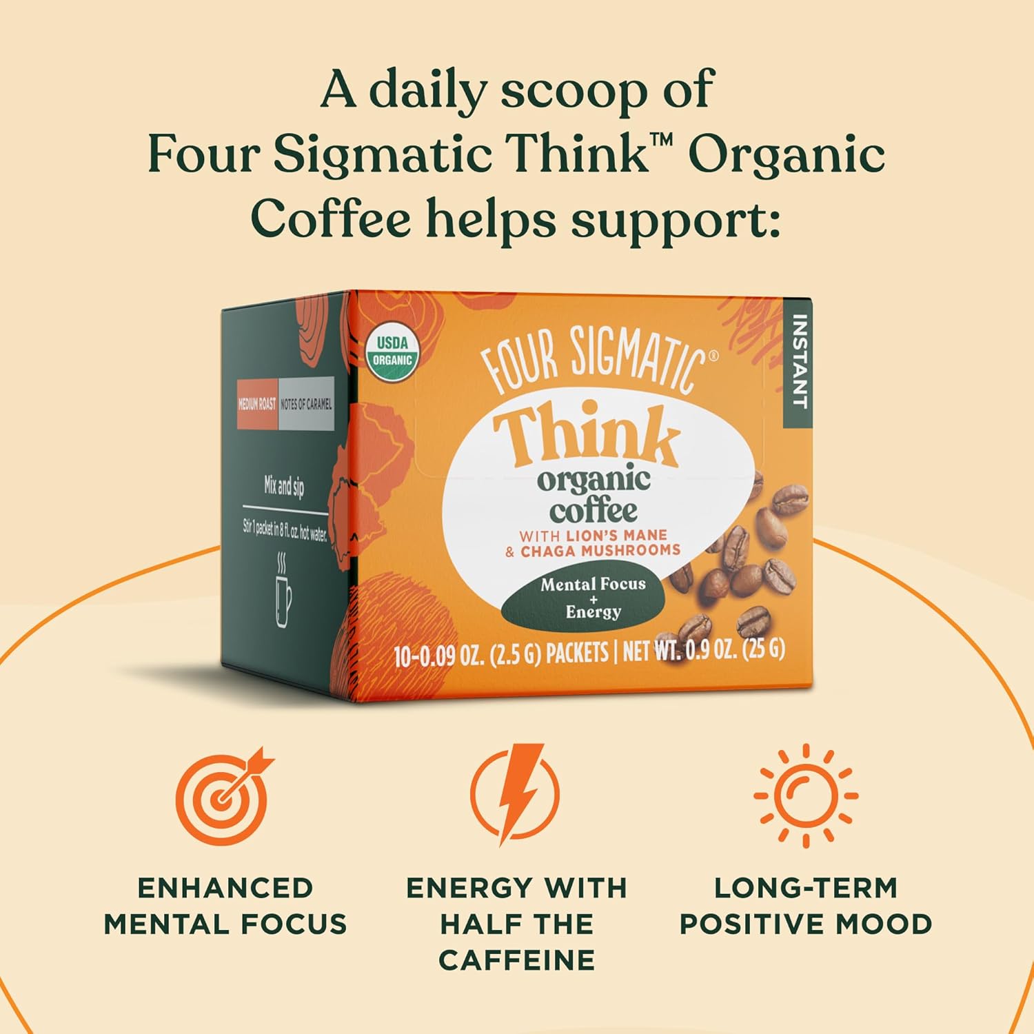 Four Sigmatic THINK Organic Coffee With Lion's Mane & Chaga Mushrroms 10 Packets