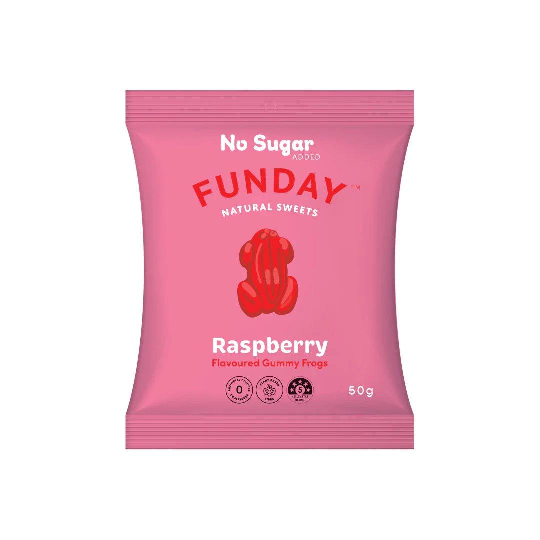 Funday No Sugar Added Natural Sweets Raspberry Flavoured gummy Frogs 50mg