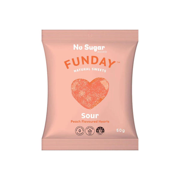 Funday No Sugar Added Natural Sweets Sour Peach Flavoured Hearts 50mg