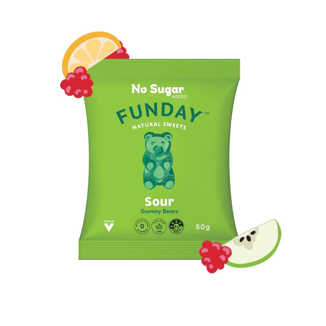 Funday No Sugar Added Natural Sweets Sour Vegan Gummy Bears 50mg