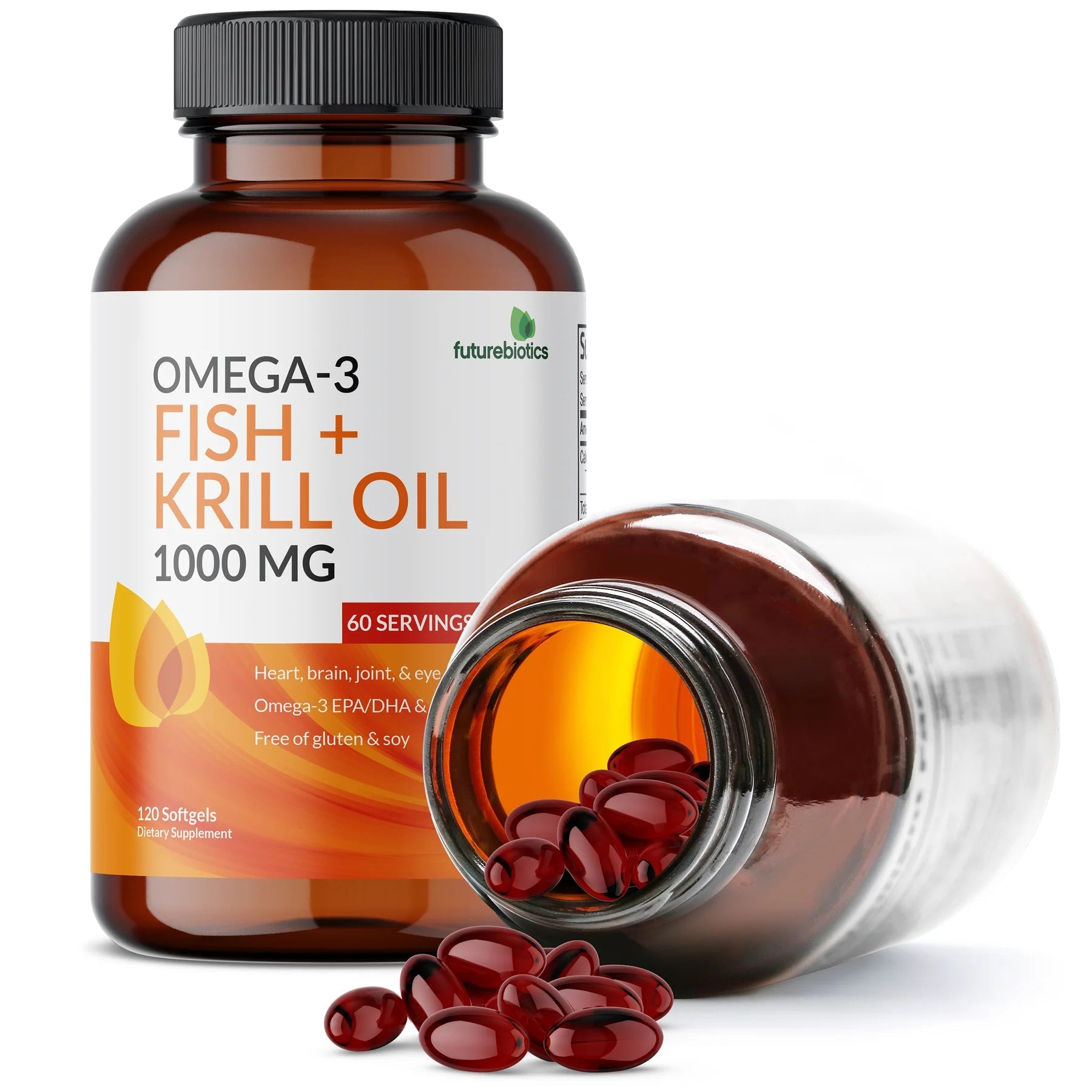 Futurebiotics Omega-3 Fish + Krill Oil with Astaxanthin For Heart Health, 1000 MG, Non- GMO 120 Softgels