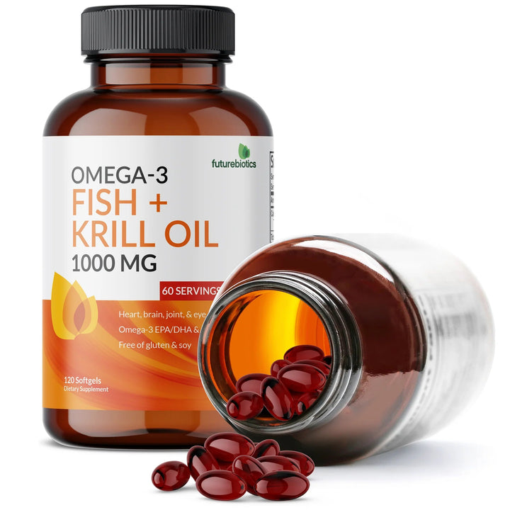 Futurebiotics Omega-3 Fish + Krill Oil with Astaxanthin For Heart Health, 1000 MG, Non- GMO 120 Softgels