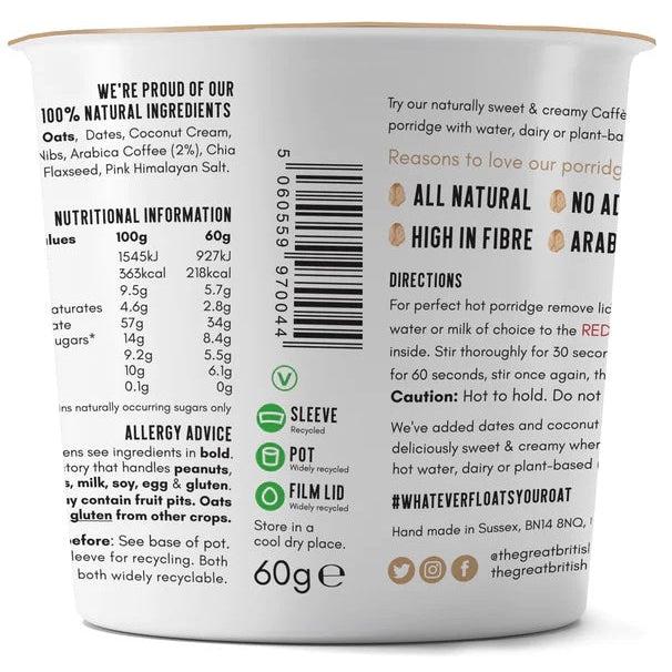 GB Porridge Caffe Latte Instant Porridge Pot Sugar Free 60g