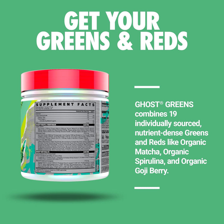 GHOST Greens Superfood Powder, Original, 19 Super Greens & Reds, Fruits, Vegetables, Spirulina, & Chlorella, Prebiotics, 10 Billion CFU Probiotic & Digestive Enzymes - Gluten-Free 285g