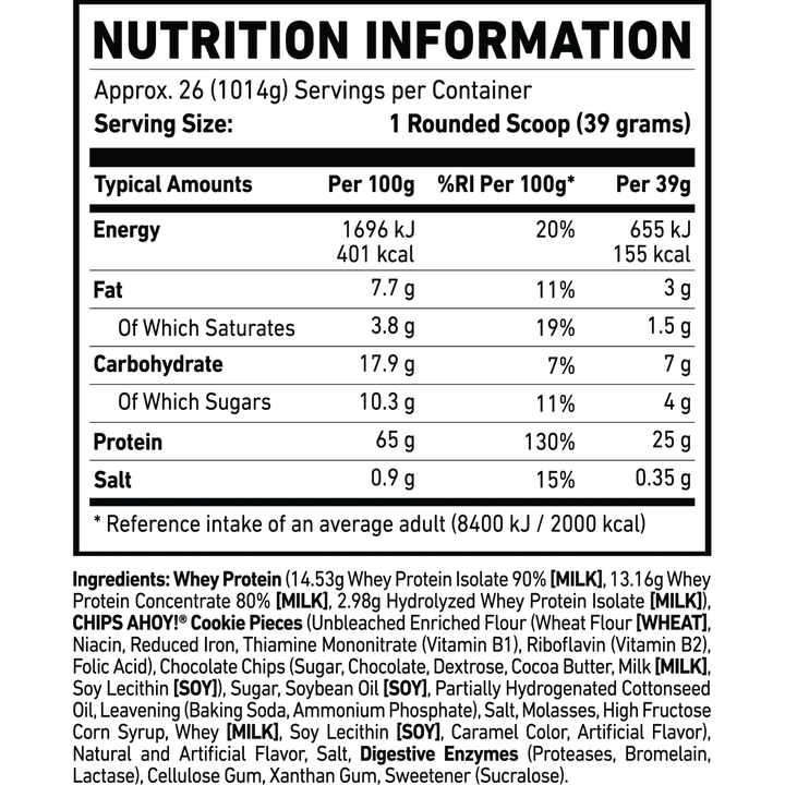 GHOST Whey Protein Chocolte Chip Cookie Whey Protein Isolate, Concentrate & Hydrolyzed Whey Protein Blend - Soy & Gluten Free 1014g