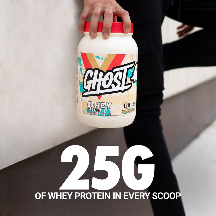 GHOST Whey Protein Powder, Coffee Ice Cream 918g, Protein Isolate, Concentrate & Hydrolyzed Whey Protein Blend - Soy & Gluten Free