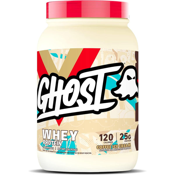 GHOST Whey Protein Powder, Coffee Ice Cream 918g, Protein Isolate, Concentrate & Hydrolyzed Whey Protein Blend - Soy & Gluten Free