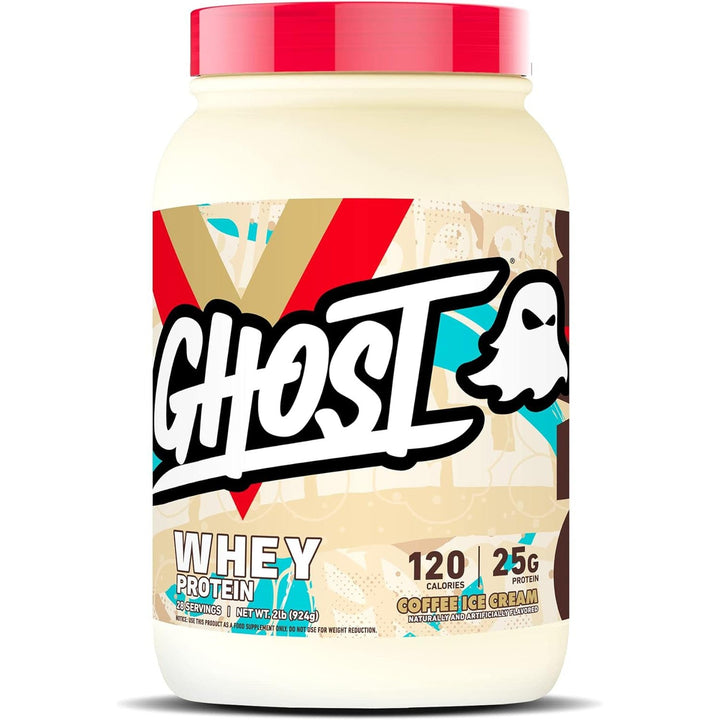 GHOST Whey Protein Powder, Coffee Ice Cream 918g, Protein Isolate, Concentrate & Hydrolyzed Whey Protein Blend - Soy & Gluten Free