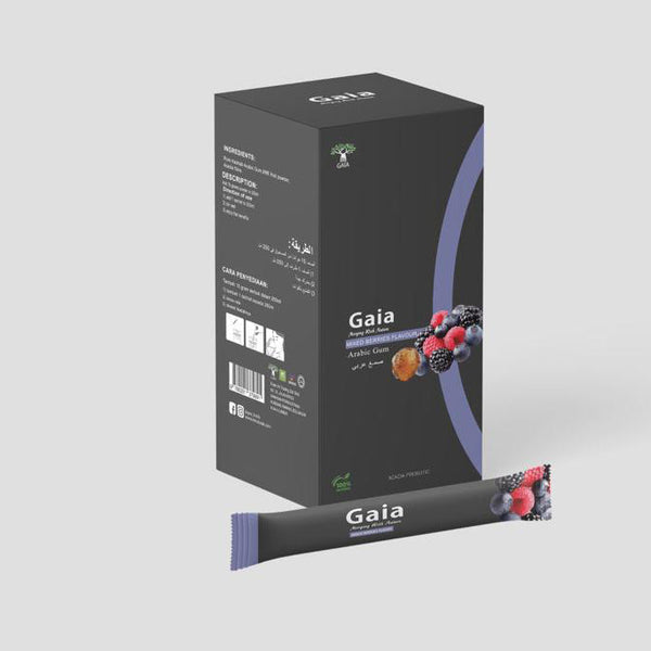 Gaia Grade AAA Arabic Gum Powder Prebiotic with Natural Mixed Berries Powder 15 Sachets 15x15gm