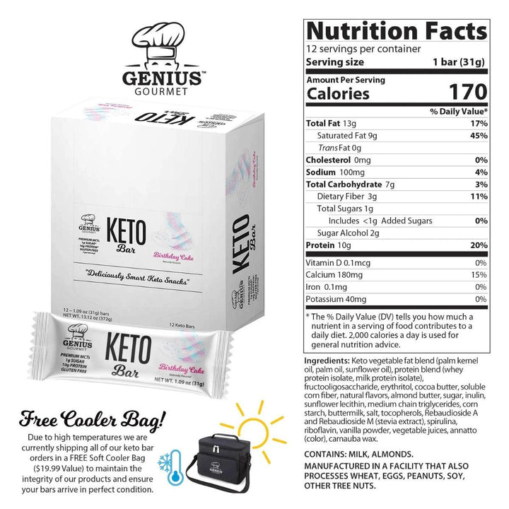 Genius Gourmet Keto Bar Birthday Cake Low Sugar Gluten Free 31g