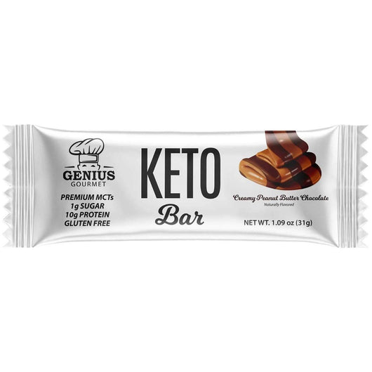 Genius Gourmet Keto Bar Creamy Peanut Butter Chocolate Low Sugar Gluten Free 31g