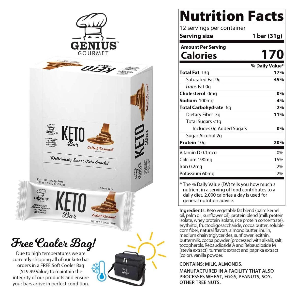 Genius Gourmet Keto Bar Salted Caramel Low Sugar Gluten Free 31g