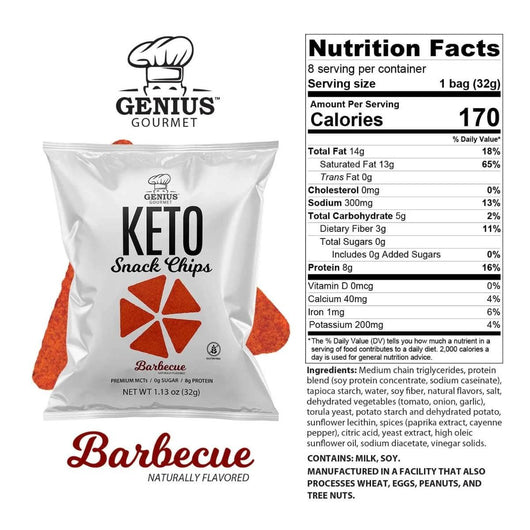 Genius Gourmet Keto Snack Chips BBQ Zero Sugar Gluten Free 32g