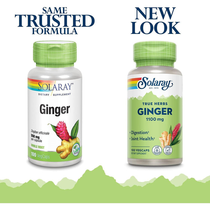 Ginger Root 1100mg for Healthy Digestion, Joints & Stomach Discomfort Support, Whole Root, Non-GMO & Vegan 100 VegCaps