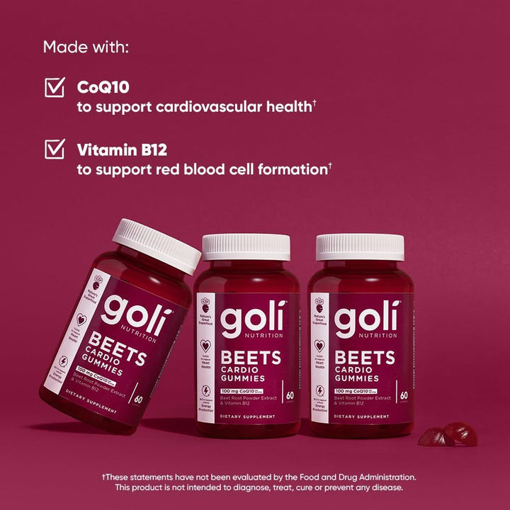 Goli Beets Cardio Gummies, with CoQ10 & Beet Root Extract Gluten-Free, Vegan, Non-GMO, and Gelatin-Free 60 Gummies