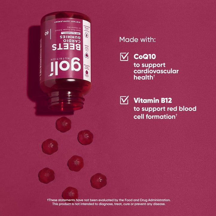 Goli Beets Cardio Gummies, with CoQ10 & Beet Root Extract Gluten-Free, Vegan, Non-GMO, and Gelatin-Free 60 Gummies