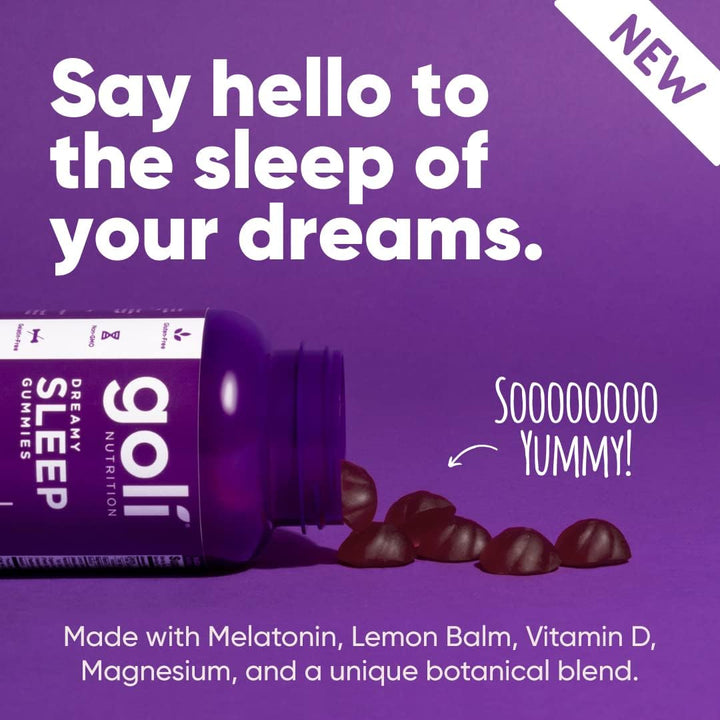 Goli Dreamy Sleep Gummies Melatonin 5mg, with Vitamin D, Magnesium, and Lemon Balm Extract, Gelatin-Free, Gluten-Free, Vegan & Non-GMO 60 Gummies