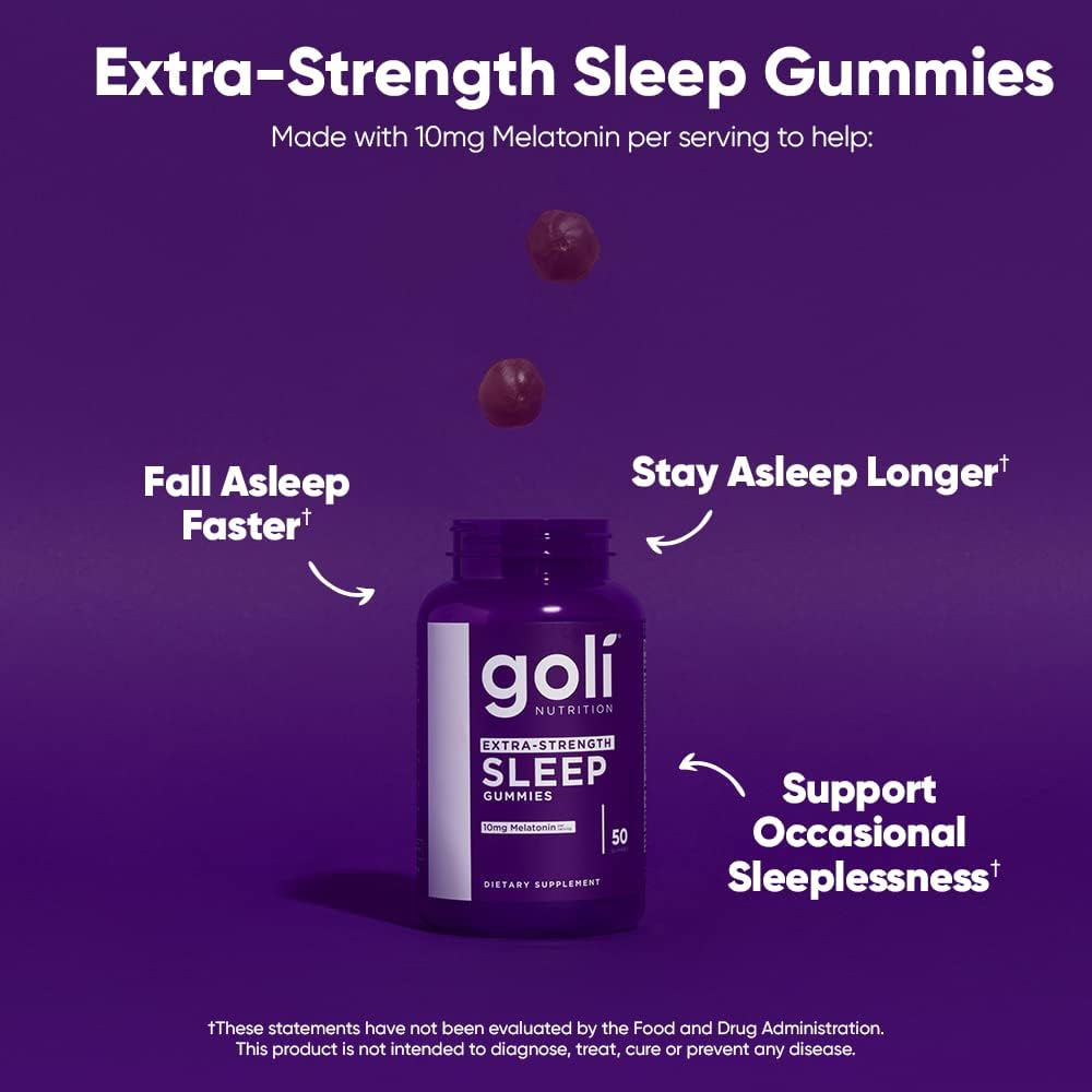 Goli Extra Strength Sleep Gummies With 10mg Melatonin Gluten-Free, Vegan, Non-GMO, and Gelatin-Free 50 Gummies
