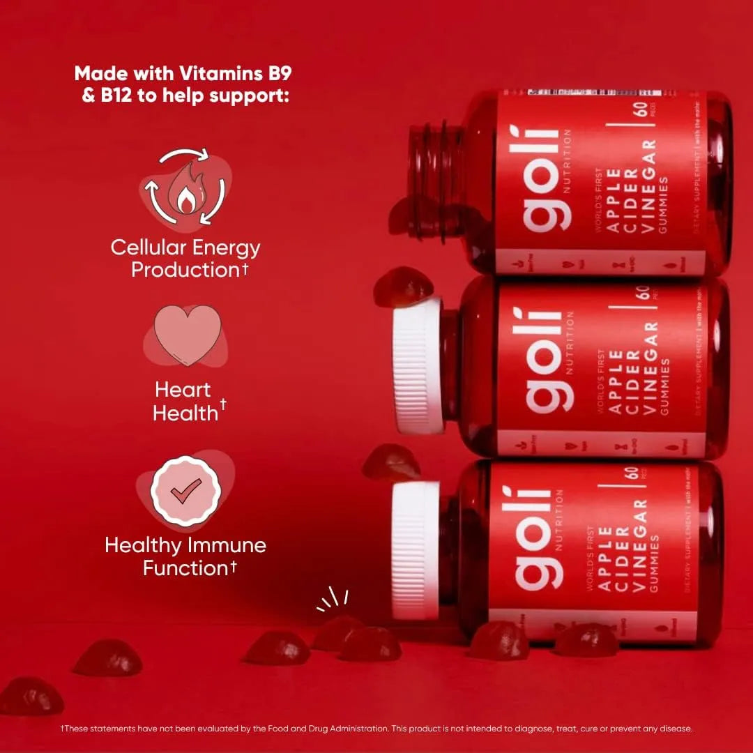 Goli Nutrition Apple Cider Vinegar Gummies with the Mother – Keto Friendly (60 Gummies)