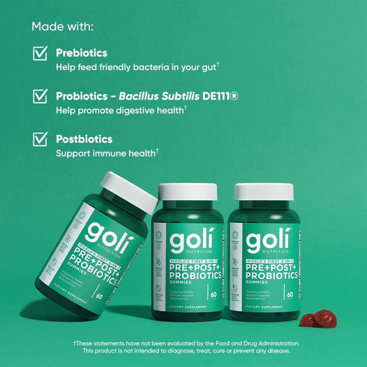 Goli Pre+Post+Probiotics Gummies Revolutionary formula combining Prebiotics, Probiotics, & Postbiotics 60 Pieces