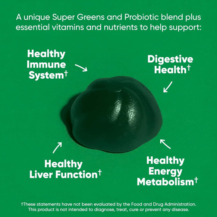 Goli SuperGreens Gummies With Unique Supergreens & Probiotic, Vegan, Gluten-Free & Gelatin Free 60 Gummies