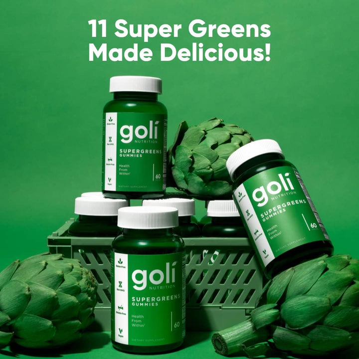 Goli SuperGreens Gummies With Unique Supergreens & Probiotic, Vegan, Gluten-Free & Gelatin Free 60 Gummies