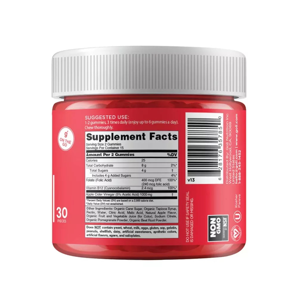 Goli® Apple Cider Vinegar Gummies – Vegan, Gluten-Free, Keto Friendly, 30 Count