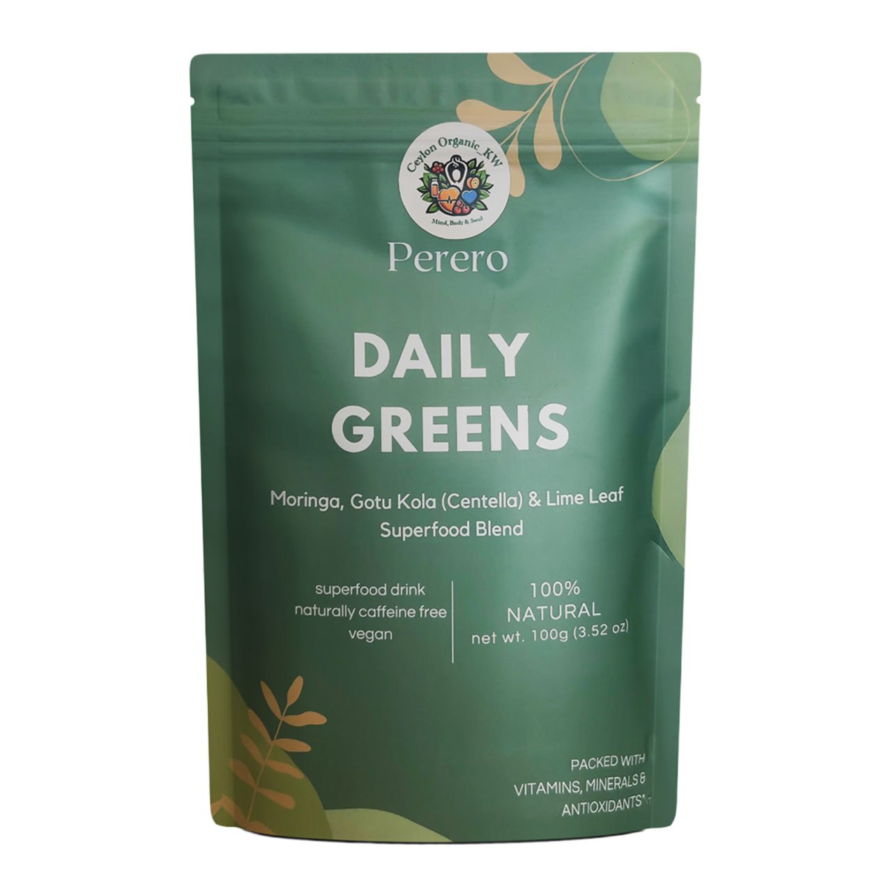 مشروب دايلي جرينز سوبر فود عضوي من المورينجا والجوتو كولا وأوراق الليمون، نباتي 100 غرام