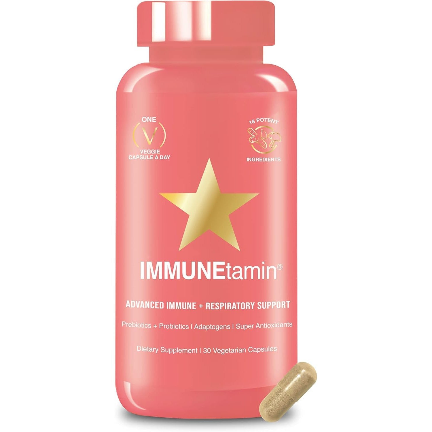 HAIRtamin IMMUNEtamin Immunity Booster with Elderberry, Vitamin C, Zinc, Vitamin D3 30 Vegetarian Capsules