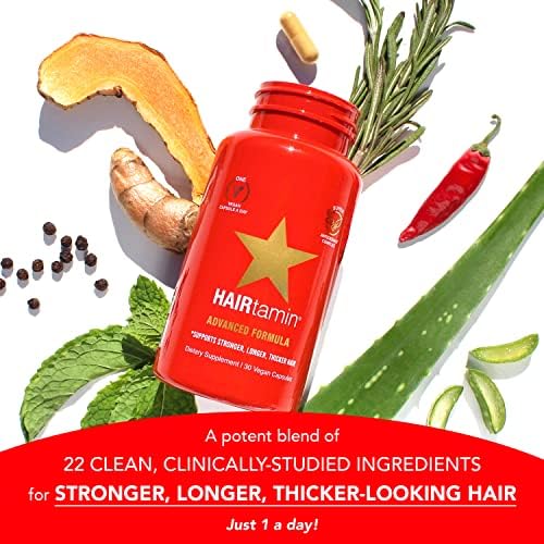 فيتامينات الشعر النباتية من هيرتامين لنمو أسرع للشعر مع البيوتين الطبيعي لدعم صحة الشعر والبشرة والأظافر، 30 كبسولة نباتية