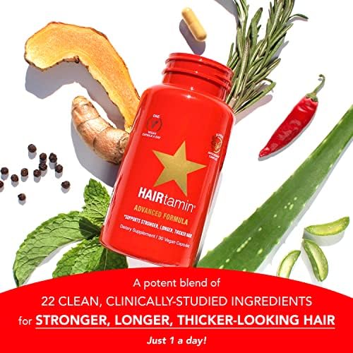 HAIRtamin Vegan Hair Vitamins for Faster Hair Growth with Natural Biotin to Support Healthy Hair Skin and Nails 30 Vegan Capsules