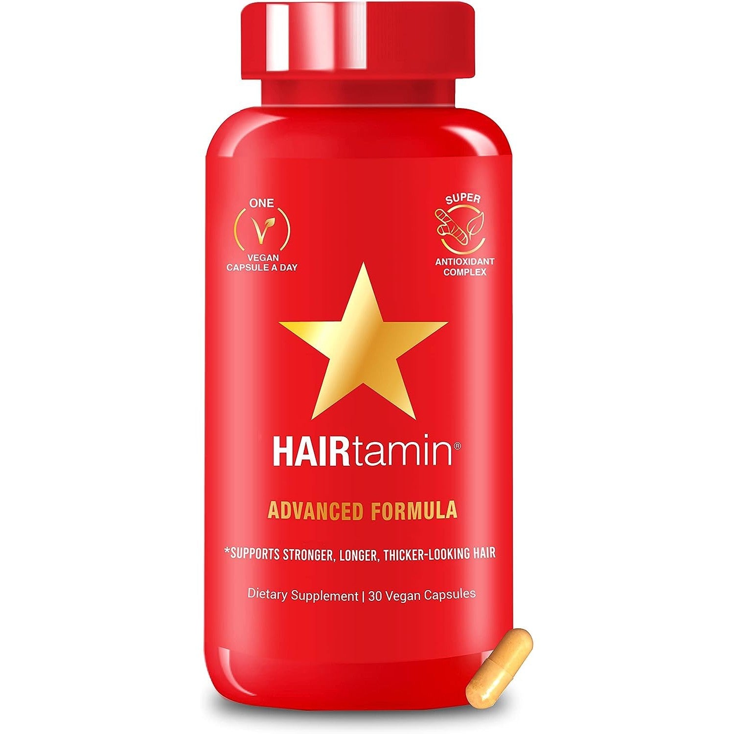 HAIRtamin Vegan Hair Vitamins for Faster Hair Growth with Natural Biotin to Support Healthy Hair Skin and Nails 30 Vegan Capsules