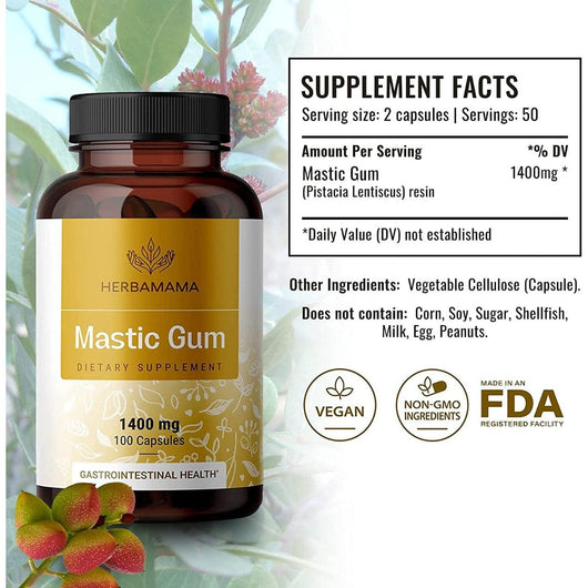 HERBAMAMA Mastic Gum Capsules 1400 mg 100 Vegetable Capsules